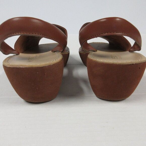 KENNETH COLE REACTION Fine Glass Wedge Sandal 9 WIDE Luggage Brown Platform Shoe - Picture 7 of 15